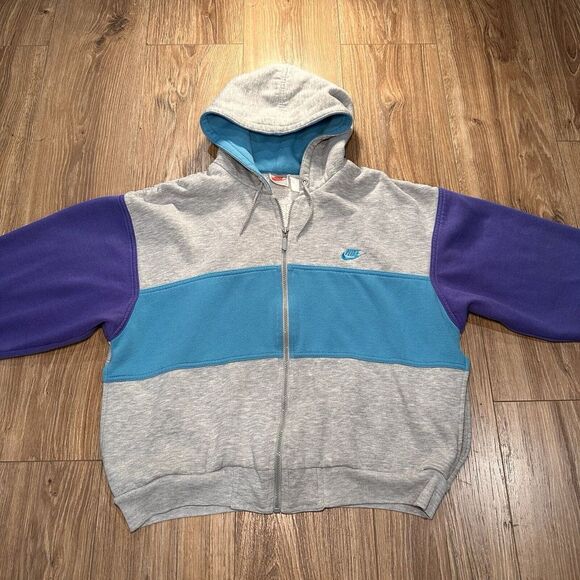 Vintage Nike 90s White Tag Retro Full Zip Hoodie Jacket Rare -Size‎ L Tag Faded-